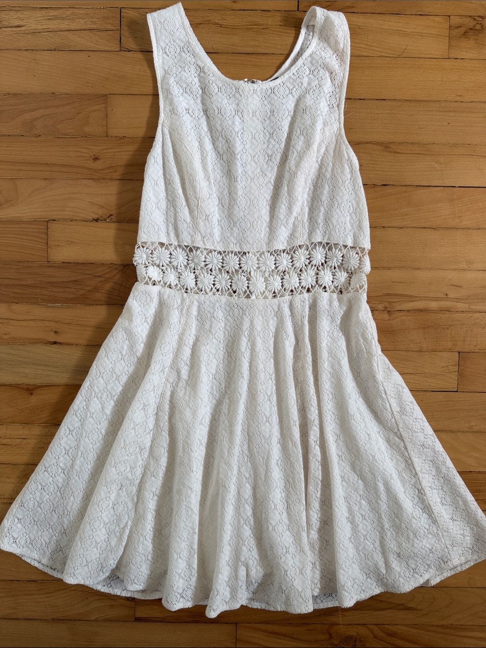 Free People White Lace Fit & Flare Dress with Crochet Waist